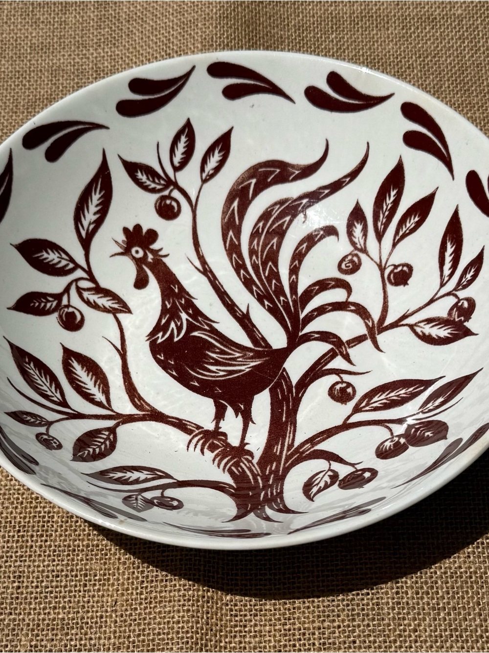 Homer Laughlin DuraPrint Ceramic Rooster Bowl - Brown on White